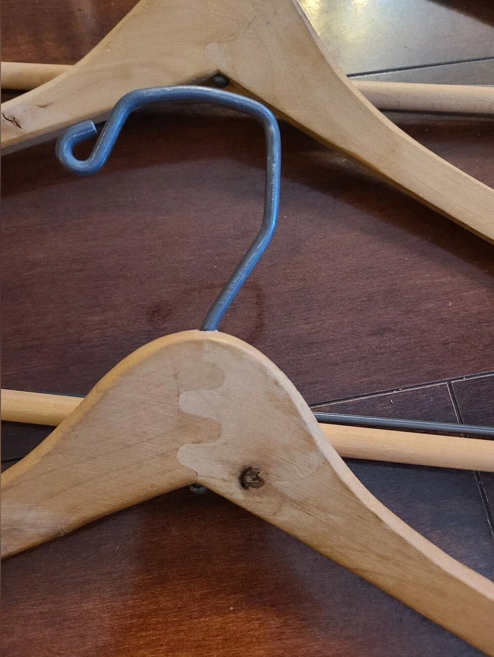 Lot of 5 Vintage Wood Wishbone Suit Hangers - Natural & Varnished Finish